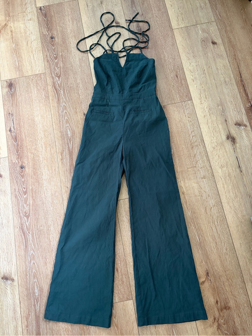 Maeve by Anthropologie Dark Green Strappy Wide-Leg Jumpsuit